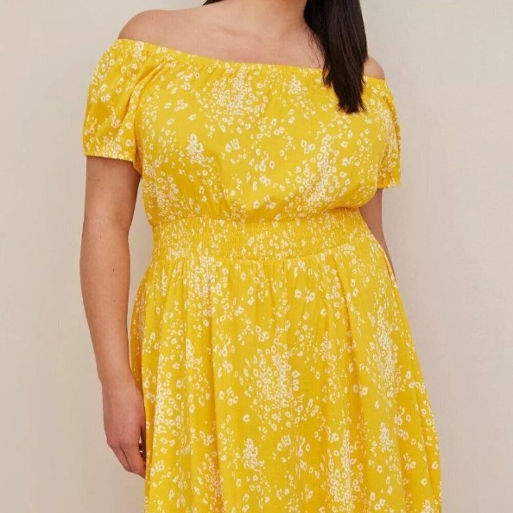 Torrid - Mini Lenny Smocked Off-Shoulder Dress - 4X - Yellow